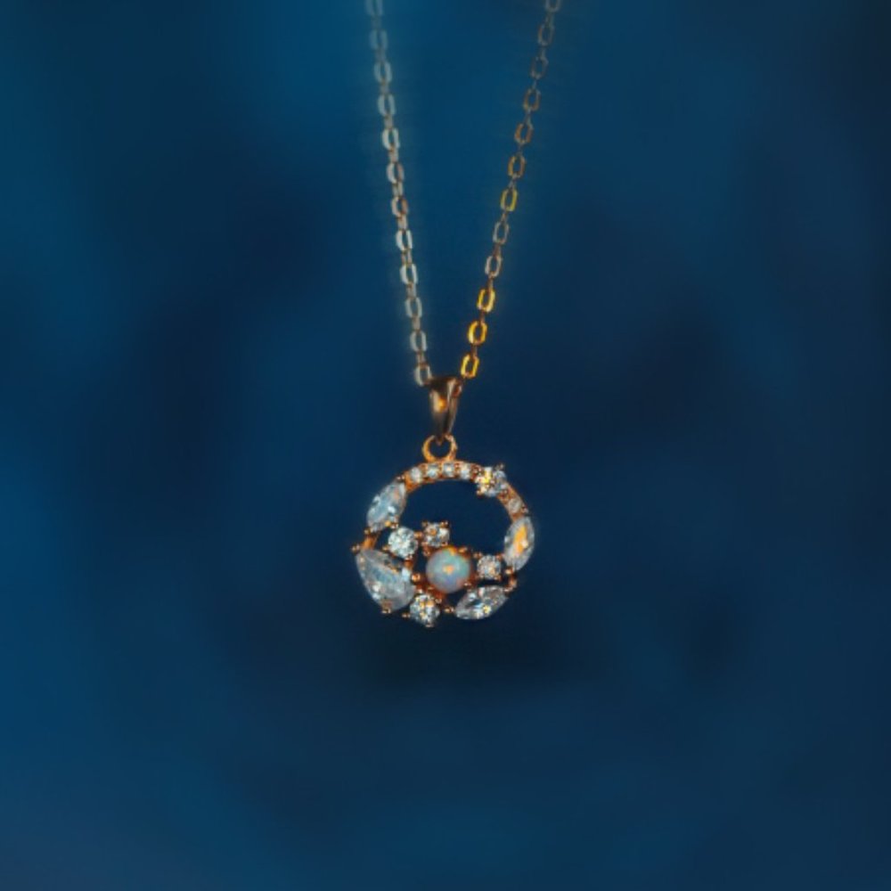 Gold Vermeil Rose Gold Fire Opal Floral Necklace - Picture 3 of 9